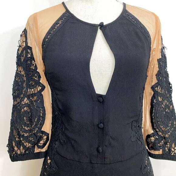 NWT FOR LOVE & LEMONS VALENTINA BLACK EMBROIDERED NUDE SHEER MESH ROMPER - S - Picture 7 of 13